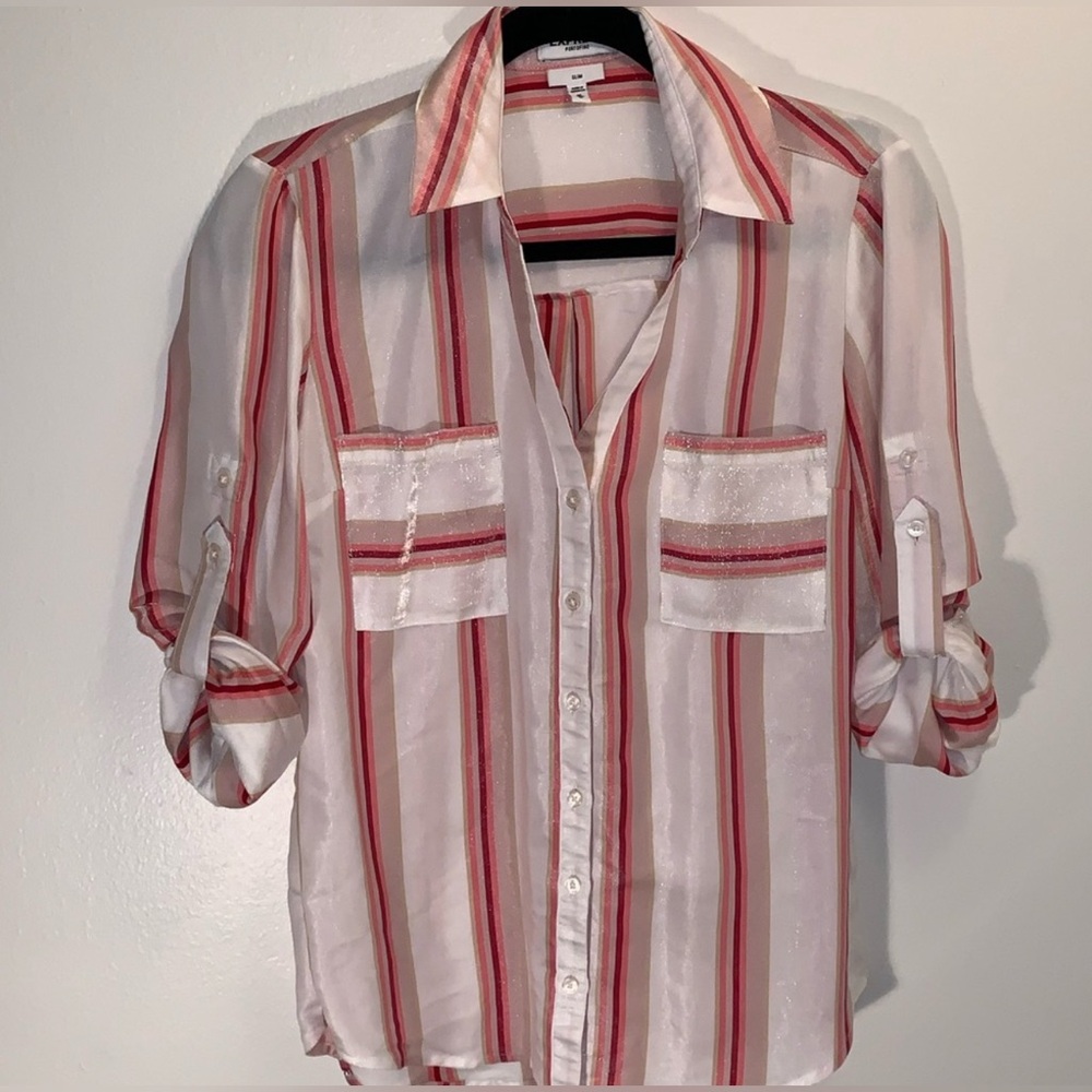 Express Portofino Pink and White Striped Blouse - Picture 2 of 8